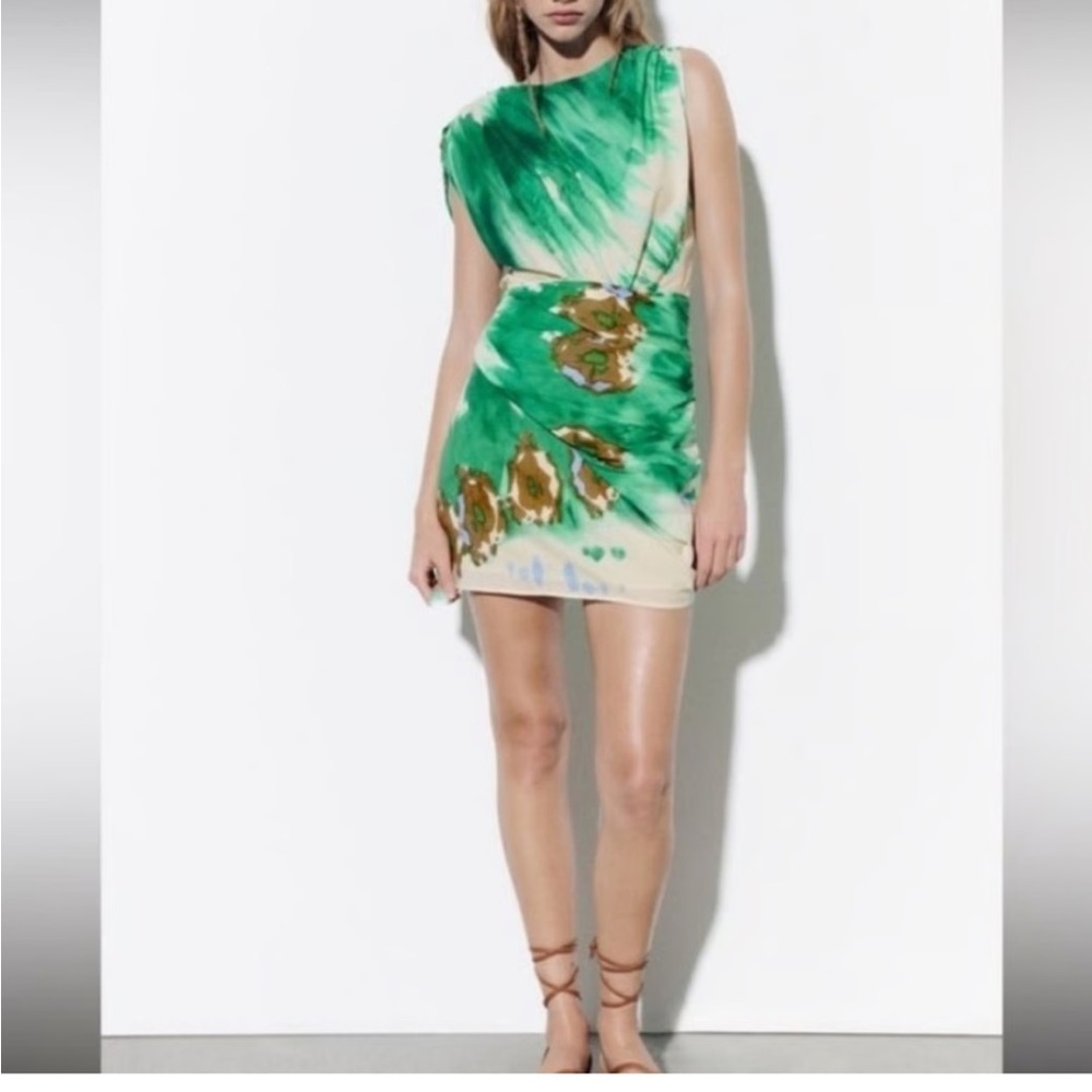 Zara Asymmetrical Short Printed Dress